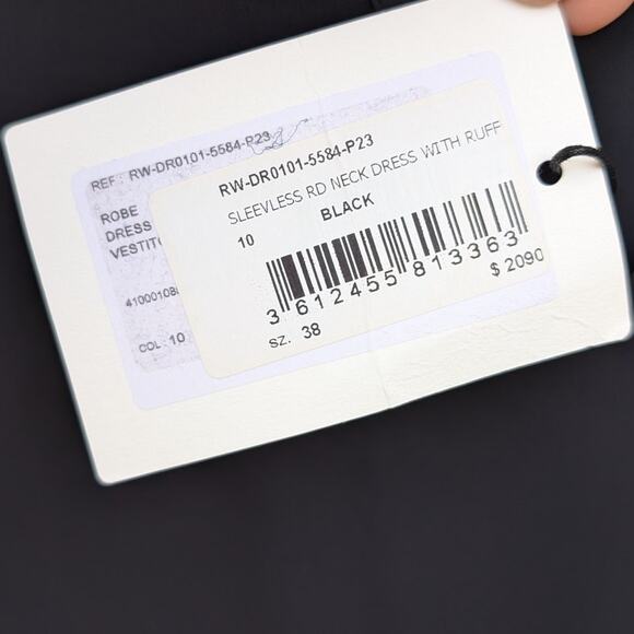 NWT Lanvin Black Satin Sleeveless Round Neck Dress with Ruffles, size EU38/US2 - Picture 5 of 9